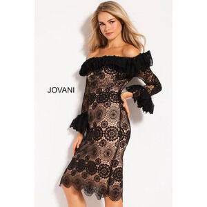 NWT Jovani Black Lace Midi Formal Dress $500